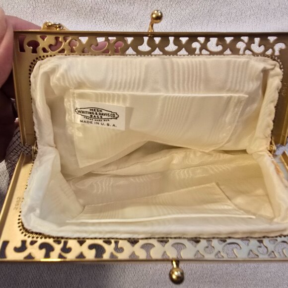 Whiting & Davis Co Mesh White Metal Gold Silver Hand Bag Purse Clutch EUC PRETTY